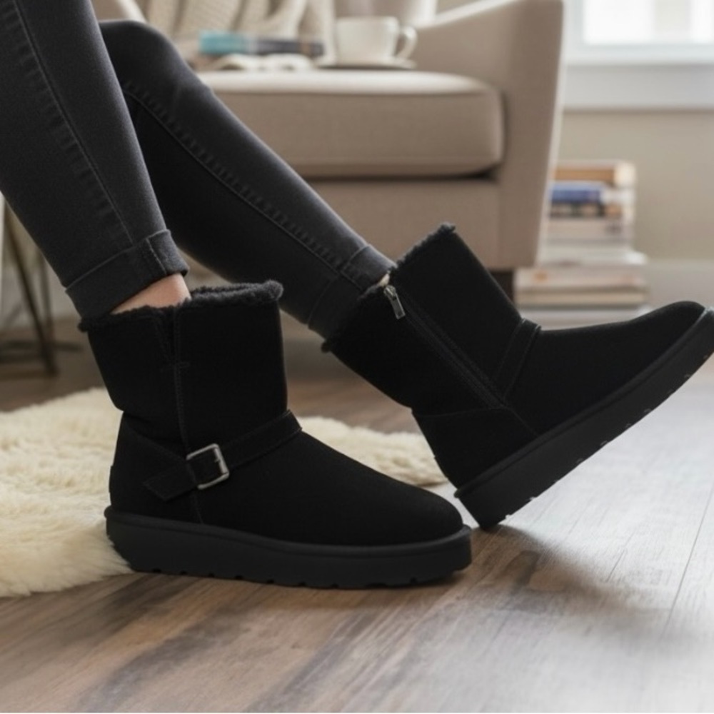 Koolaburra by Ugg W Kelissa Short Women's Black Fur-Lined Boots, NEW - Picture 2 of 3